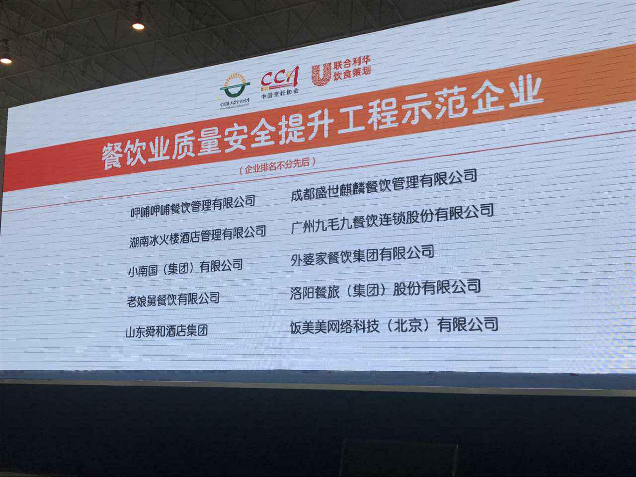 合肥伟业健康评估与管理有限公司入选全国首批“餐饮业质量安全提升工程示范企业”